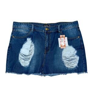 Boohoo High Rise Distressed Denim Jean Shorts Casual Baddie Size 16